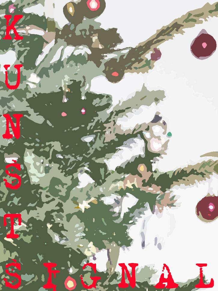 Eine Grafik, die einen Ausschnitt eines geschmückten Tannenbaums zeigt. In roten Lettern steht "Kunstsignal" davor.